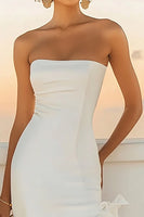 Load image into Gallery viewer, Ivory Satin Strapless Bodycon Graduation Dress