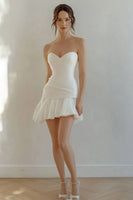 Load image into Gallery viewer, White Sweetheart Short Graduation Dress with Pleats