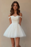 Load image into Gallery viewer, Women White Tulle Short Wedding Dress Off The Shoulder A Line Little White Dress