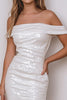 Load image into Gallery viewer, Sparkly White Sequins Off The Shoulder Bodycon Short Graduation Dress