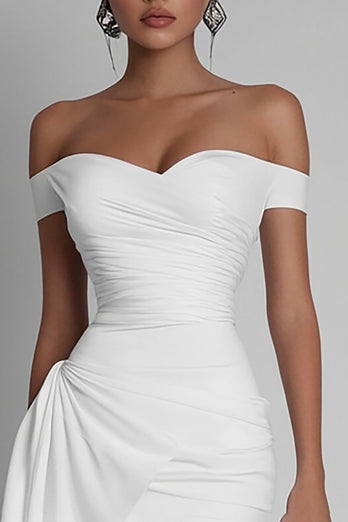 White Satin Short Bodycon Off The Shoulder Graduation Dress