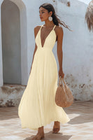 Load image into Gallery viewer, White Chiffon V Neck Long A Line Engagement Dress with Pleats