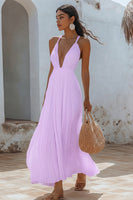 Load image into Gallery viewer, White Chiffon V Neck Long A Line Engagement Dress with Pleats