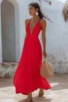 Load image into Gallery viewer, White Chiffon V Neck Long A Line Engagement Dress with Pleats