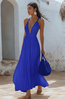 Load image into Gallery viewer, White Chiffon V Neck Long A Line Engagement Dress with Pleats