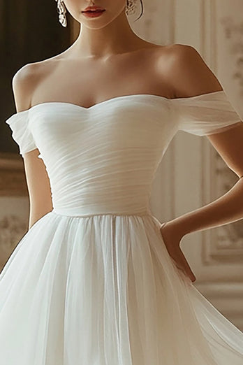 Ivory Organza Short Off The Shoulder A Line Graduation Dress