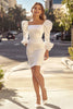 Load image into Gallery viewer, White Satin Square Short Bodycon Graduation Dress with Long Sleeves