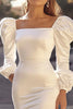Load image into Gallery viewer, White Satin Square Short Bodycon Graduation Dress with Long Sleeves