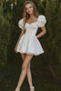 Load image into Gallery viewer, White Sweetheart Short A Line Graduation Dress with Puff Sleeves