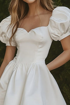 White Sweetheart Short A Line Graduation Dress with Puff Sleeves