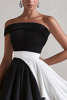 Load image into Gallery viewer, Black and White Satin One Shoulder Short A Line Cocktail Dress