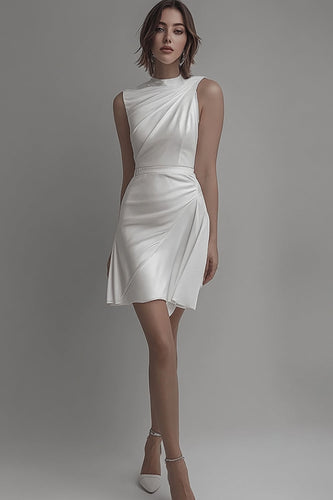 White High Neck Bodycon Short Graduation Dress