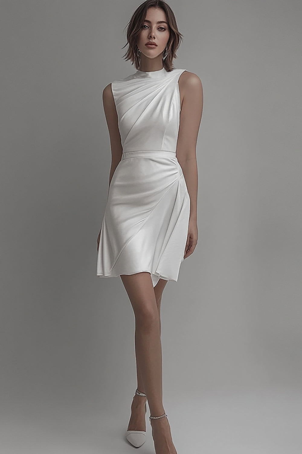 White High Neck Bodycon Short Graduation Dress