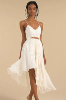 Load image into Gallery viewer, Ivory Chiffon High-Low A Line Graduation Dress with Ruffles