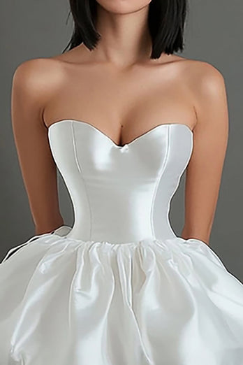 White Satin Sweetheart Short A Line Graduation Dress