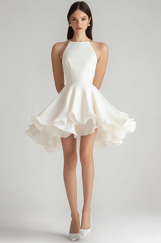 Ivory Chiffon Short A Line Graduation Dress with Ruffles