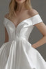 Load image into Gallery viewer, White Satin Short Off The Shoulder A Line Graduation Dress