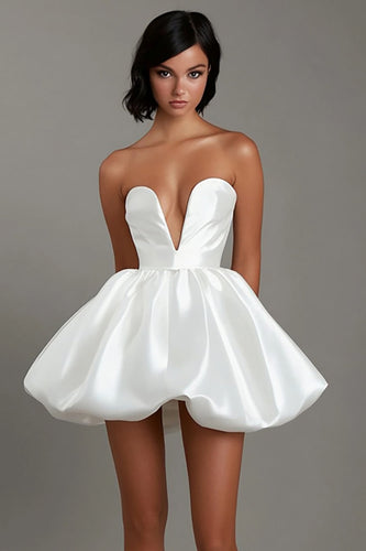 White Satin V Neck A Line Short Graduation Dress