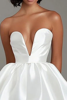 White Satin V Neck A Line Short Graduation Dress
