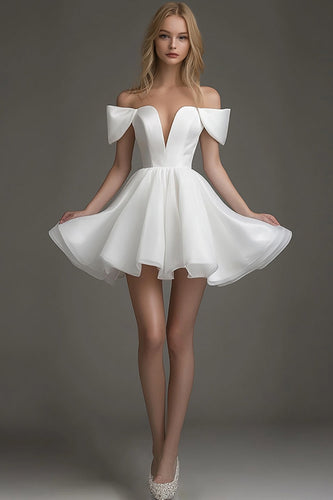 White A Line Off The Shoulder Short Graduation Dress