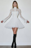 Load image into Gallery viewer, White High Neck A Line Long Sleeves Graduation Dress