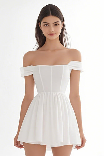 Ivory Chiffon Corset Off The Shoulder Short A Line Graduation Dress