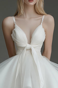 Ivory Organza V Neck Short A Line Graduation Dress