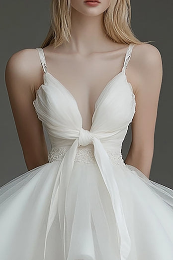 Ivory Organza V Neck Short A Line Graduation Dress