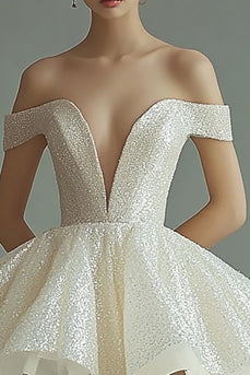 Sparkly Champagne Sequins V-Neck A Line Short Graduation Dress