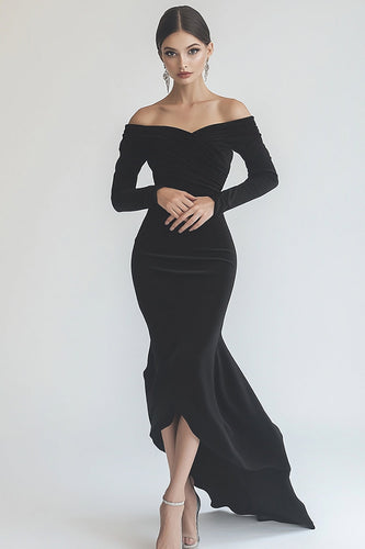 Black Mermaid Chiffon Long Sleeves Formal Dress