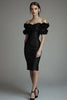 Load image into Gallery viewer, Black Midi Satin Bodycon Formal Dress with Ruffles