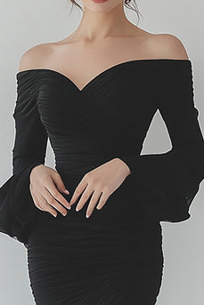 Black Asymmetrical Sheath Formal Dress with Ruffles