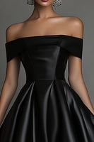 Load image into Gallery viewer, Black A Line Off The Shoulder Long Satin Formal Dress