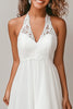 Load image into Gallery viewer, White Chiffon Halter A Line Engagement Dress with Lace