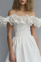 Load image into Gallery viewer, White Off The Shoulder Midi A Line Bridal Shower Dress with Ruffles