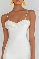 Load image into Gallery viewer, Ivory Satin Short Bodycon Graduation Dress with Ruffles