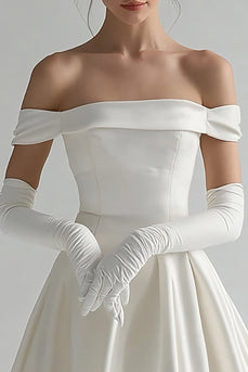 White Satin Off The Shoulder Short A Line Graduation Dress (Gloves are not included)