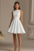 Load image into Gallery viewer, White High Neck Satin Short A Line Graduation Dress