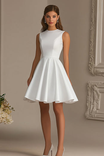 White High Neck Satin Short A Line Graduation Dress