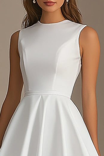White High Neck Satin Short A Line Graduation Dress
