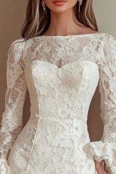 Ivory Lace Bateau Short Bodycon Graduation Dress with Ruffles