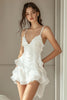 Load image into Gallery viewer, Ivory Chiffon V Neck Mini A Line Graduation Dress with Ruffles