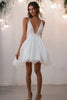 Load image into Gallery viewer, Tulle White V Neck Short A Line Graduation Dress with Lace