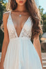 Load image into Gallery viewer, White Chiffon V Neck High-Low A Line Engagement Dress with Lace