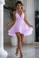 Load image into Gallery viewer, White Halter Short A Line Graduation Dress with Ruffles
