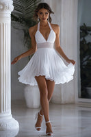 Load image into Gallery viewer, White Halter Short A Line Graduation Dress with Ruffles