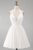 Load image into Gallery viewer, White Halter Short A Line Graduation Dress with Ruffles