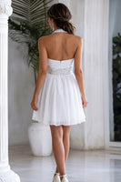 Load image into Gallery viewer, White Halter Short A Line Graduation Dress with Ruffles