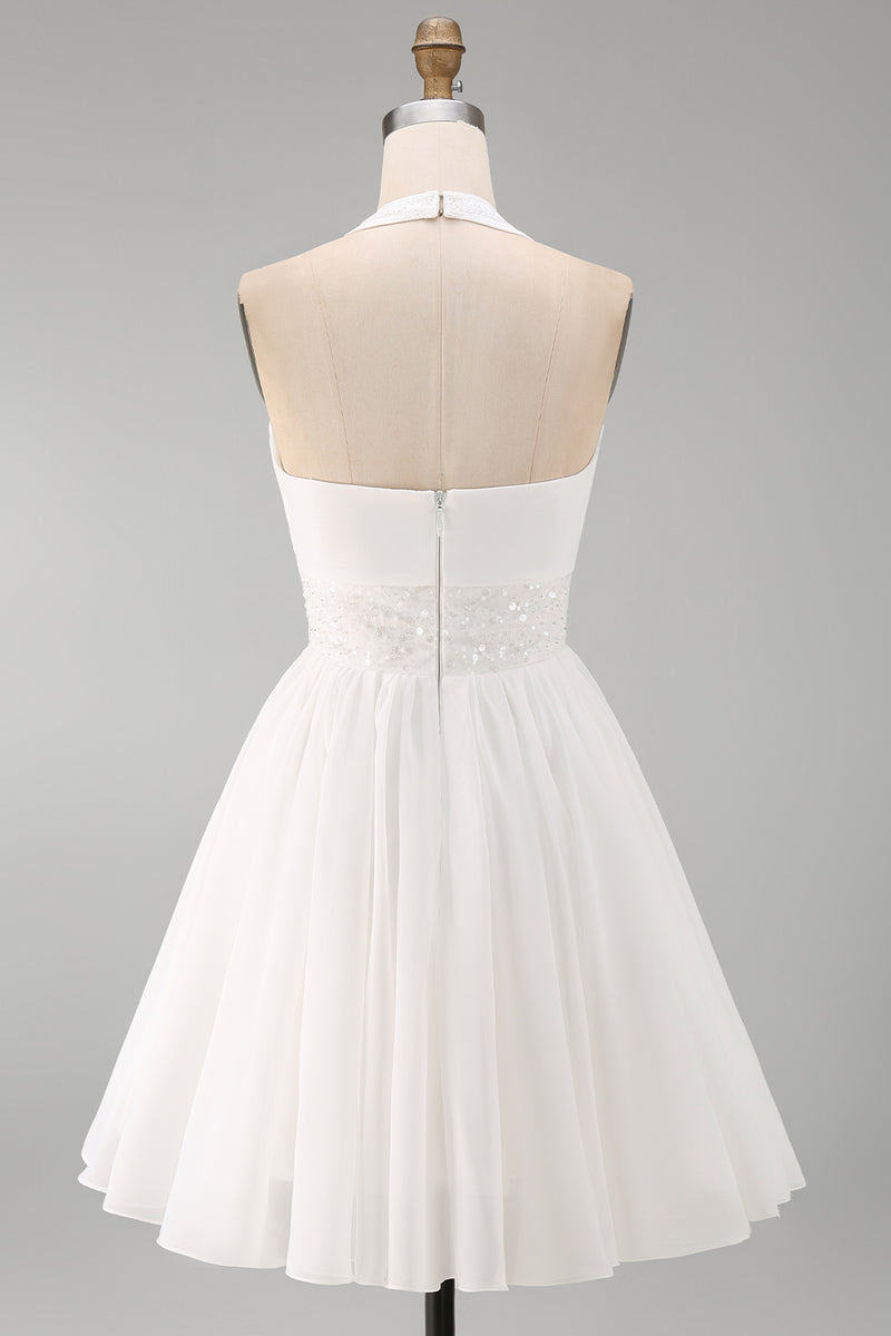 Load image into Gallery viewer, White Halter Short A Line Graduation Dress with Ruffles