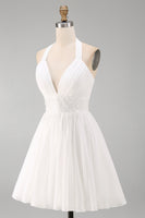 Load image into Gallery viewer, White Halter Short A Line Graduation Dress with Ruffles